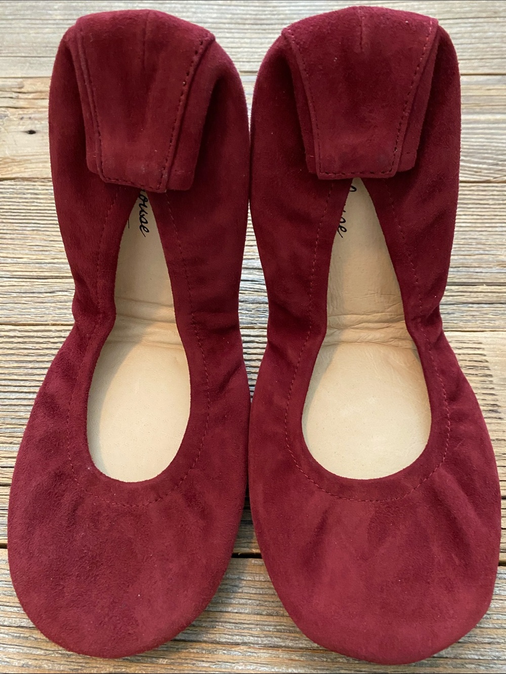 The Stonehouse Suede Foldable Flats. Burgundy. 8.